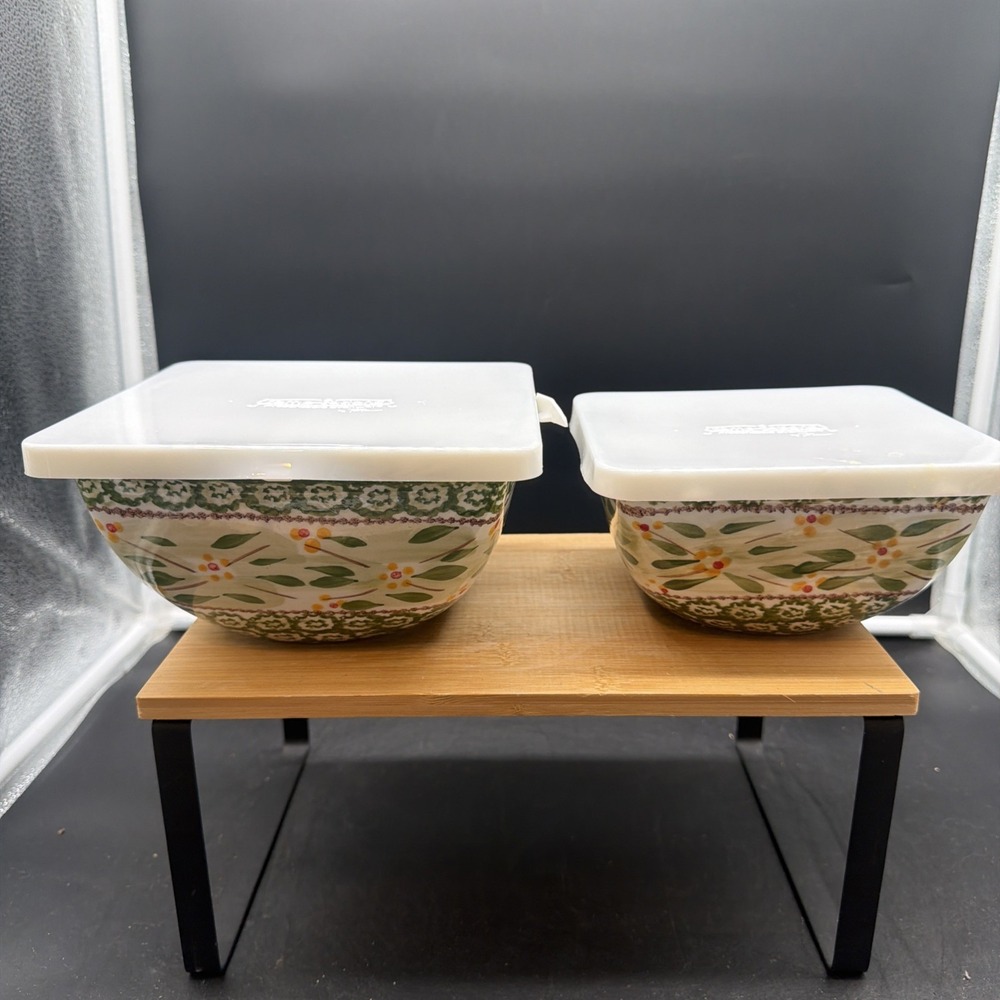 Temptations Old World Green 2 Bowl Set - 1.5 Qt. & 1Qt. Size Ovenware With Lids